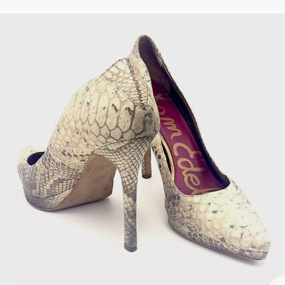 Sam Edelman CELIA Cream Snake Print Leather Pointed Toe High Heel Pumps Like New - Picture 2 of 15